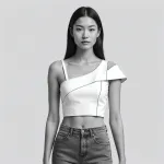 white single-shoulder crop top image